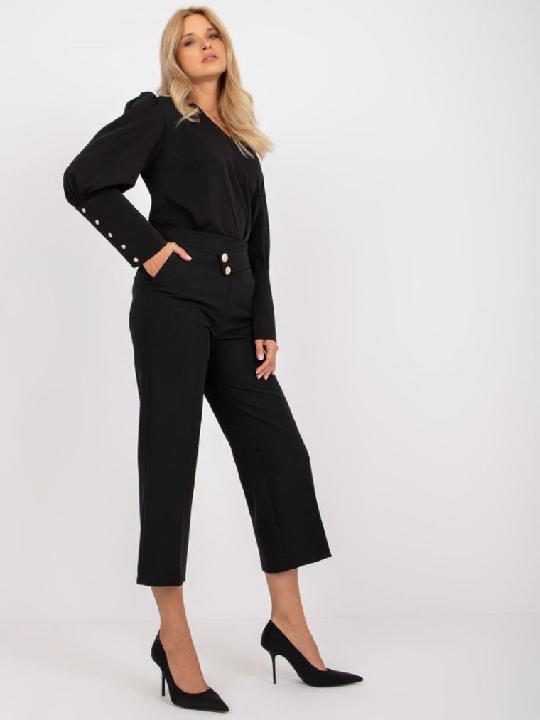 Spodnie materiałowe damskie, czarne, Rue Paris