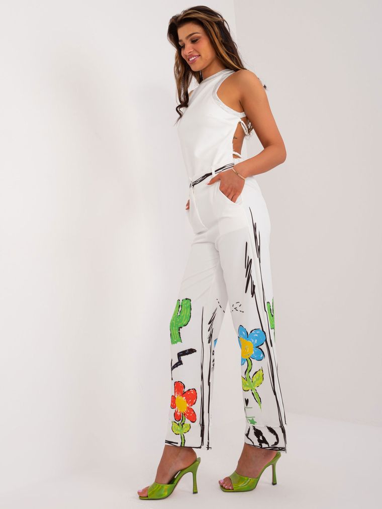 Spodnie materiałowe damskie, ecru, Italy Moda