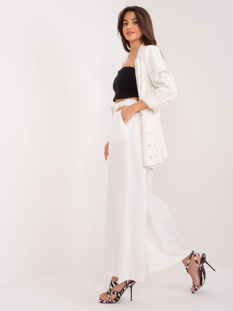 Spodnie materiałowe damskie, ecru, Italy Moda