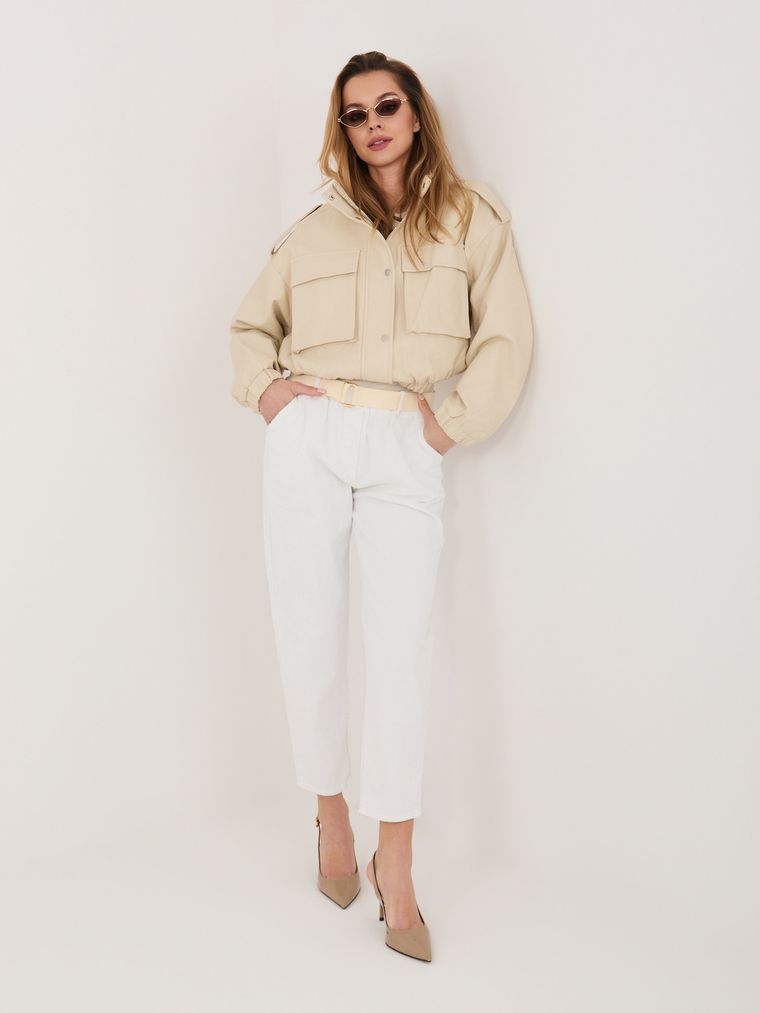Spodnie materiałowe damskie, ecru, Italy Moda