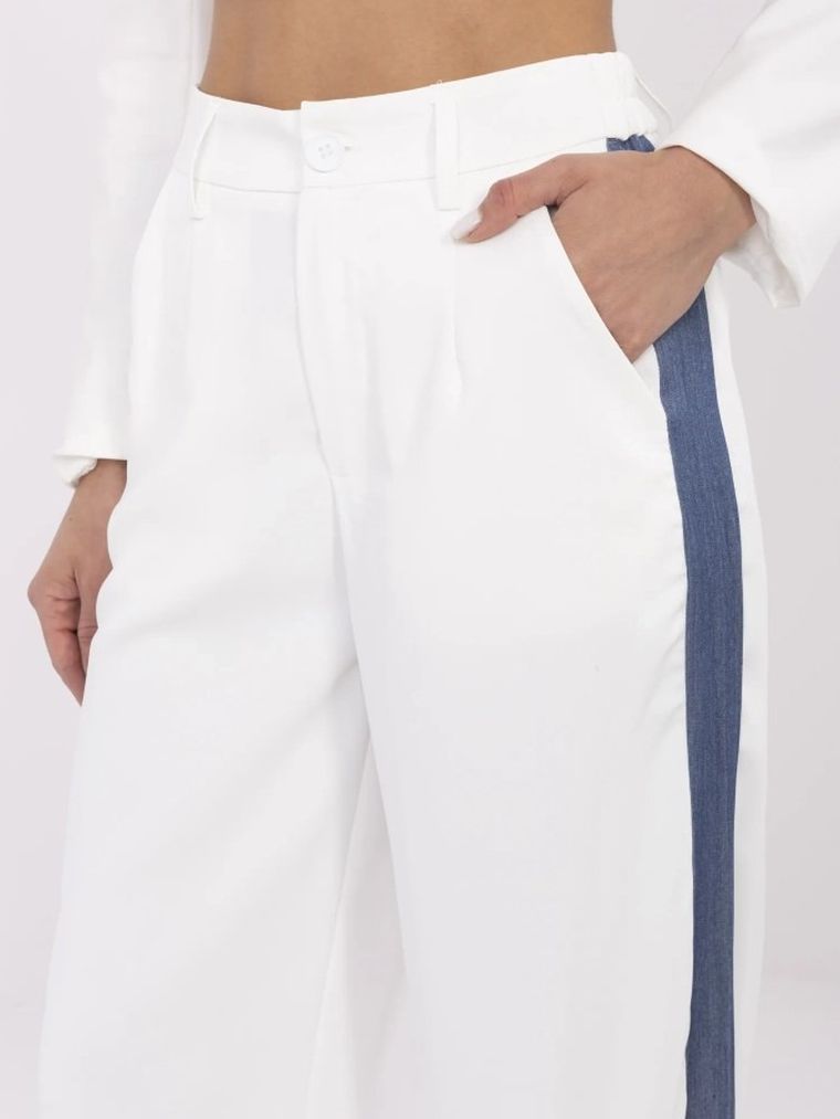 Spodnie materiałowe damskie, ecru, Vinceotto