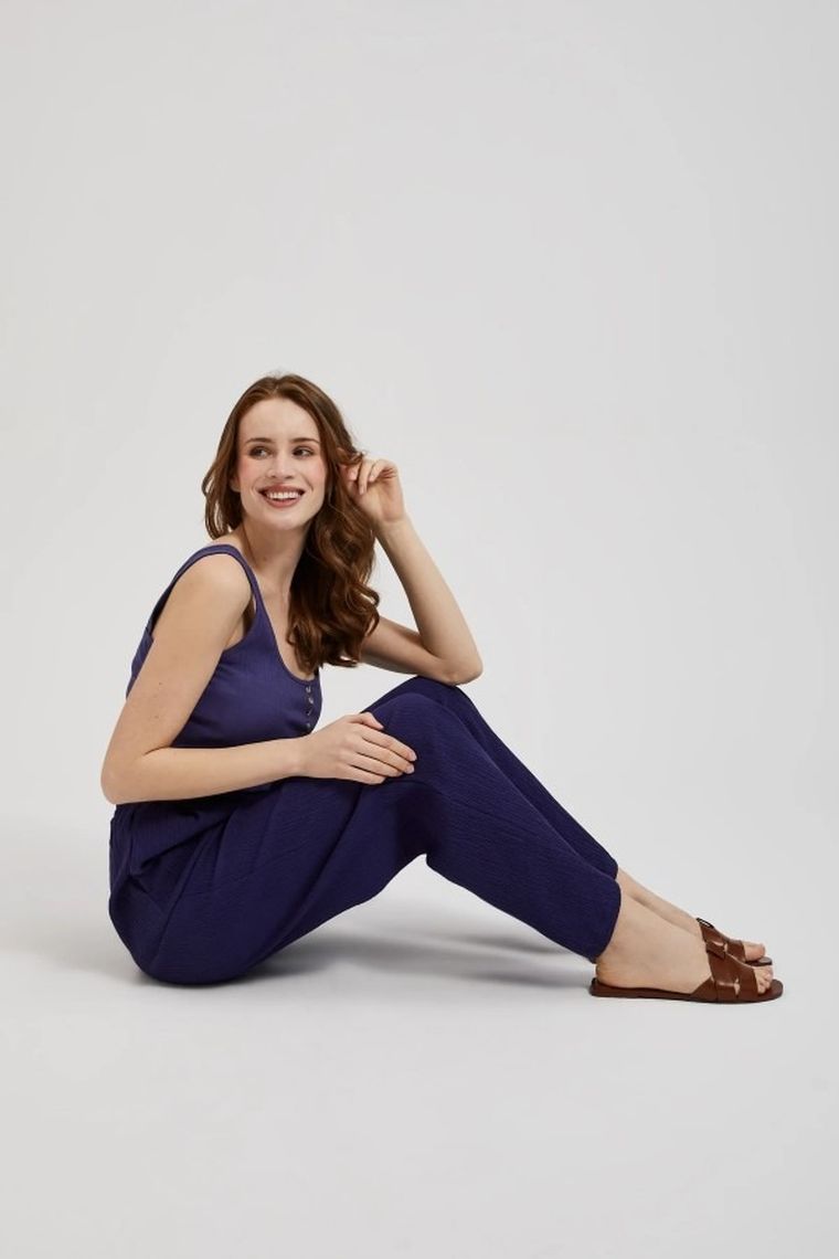 Spodnie materiałowe damskie, fioletowe, Moodo