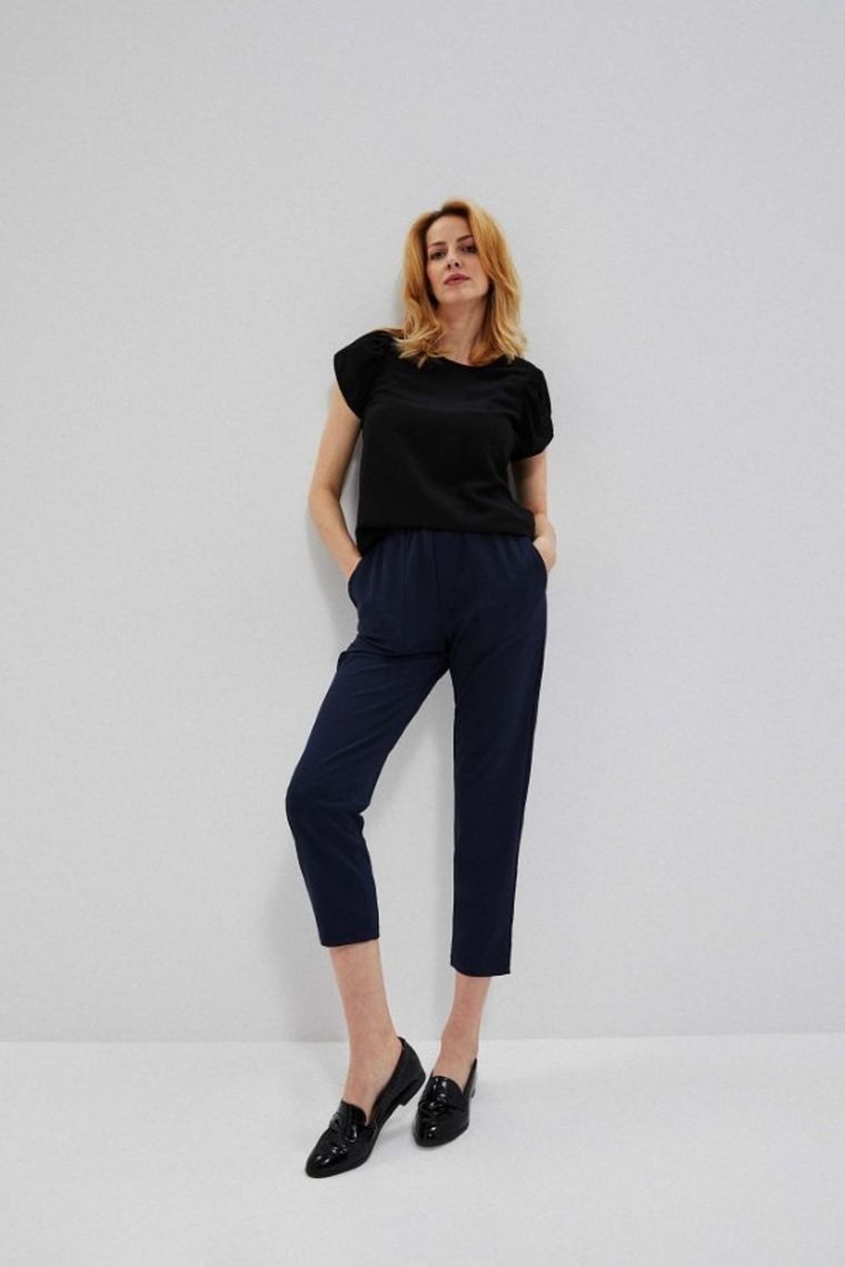 Spodnie materiałowe damskie, granatowe, Moodo