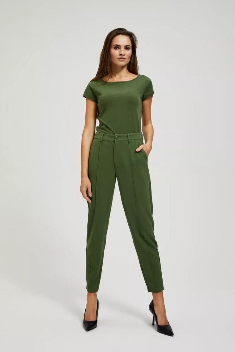 Spodnie materiałowe damskie, khaki, Moodo