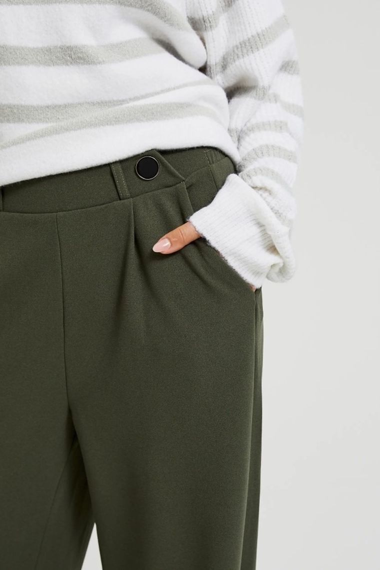 Spodnie materiałowe damskie, khaki, Moodo