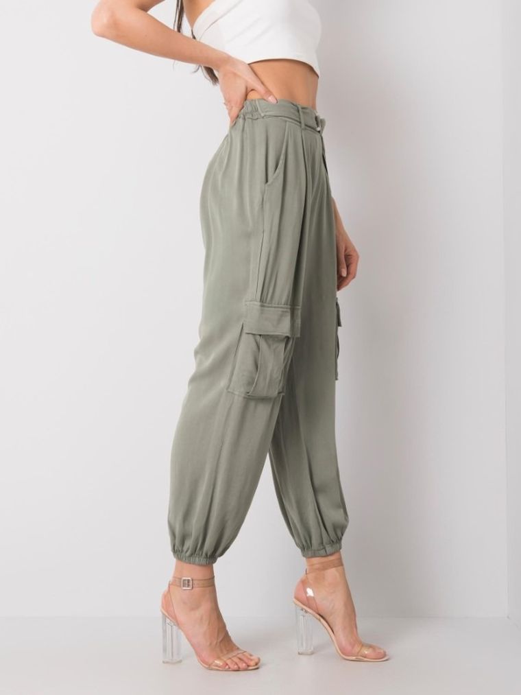 Spodnie materiałowe damskie, khaki, Och Bella