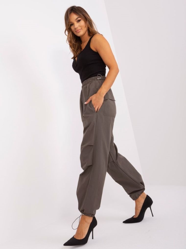 Spodnie materiałowe damskie, khaki, Och Bella