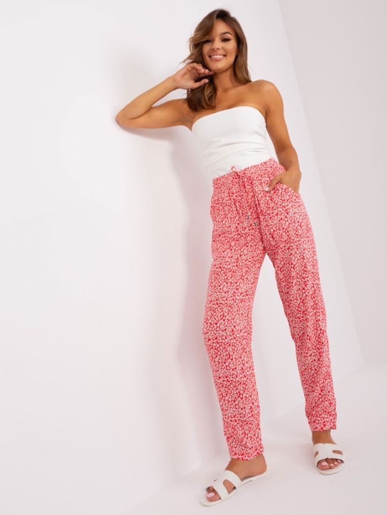 Spodnie materiałowe damskie, koralowe, Sublevel