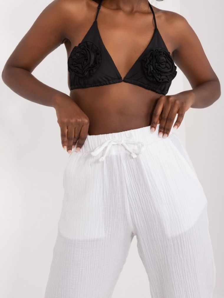 Spodnie materiałowe damskie, muślinowe, białe, Sublevel