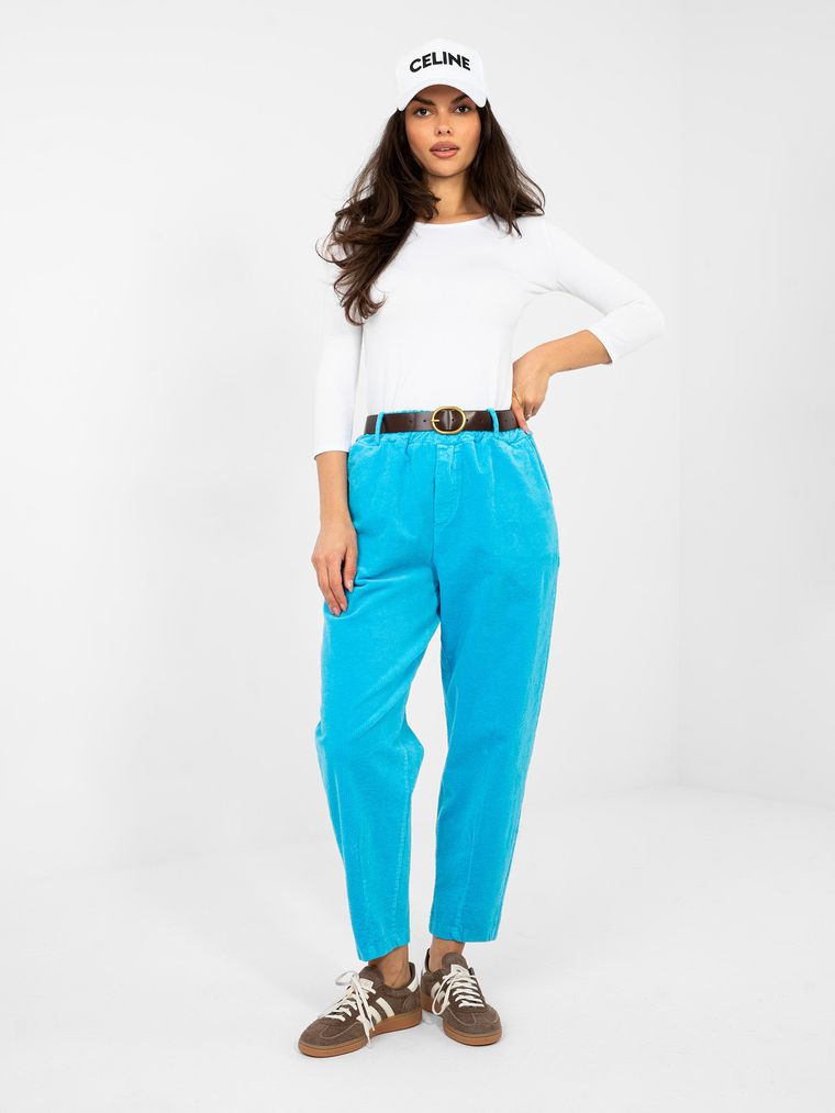 Spodnie materiałowe damskie, niebieskie, Italy Moda