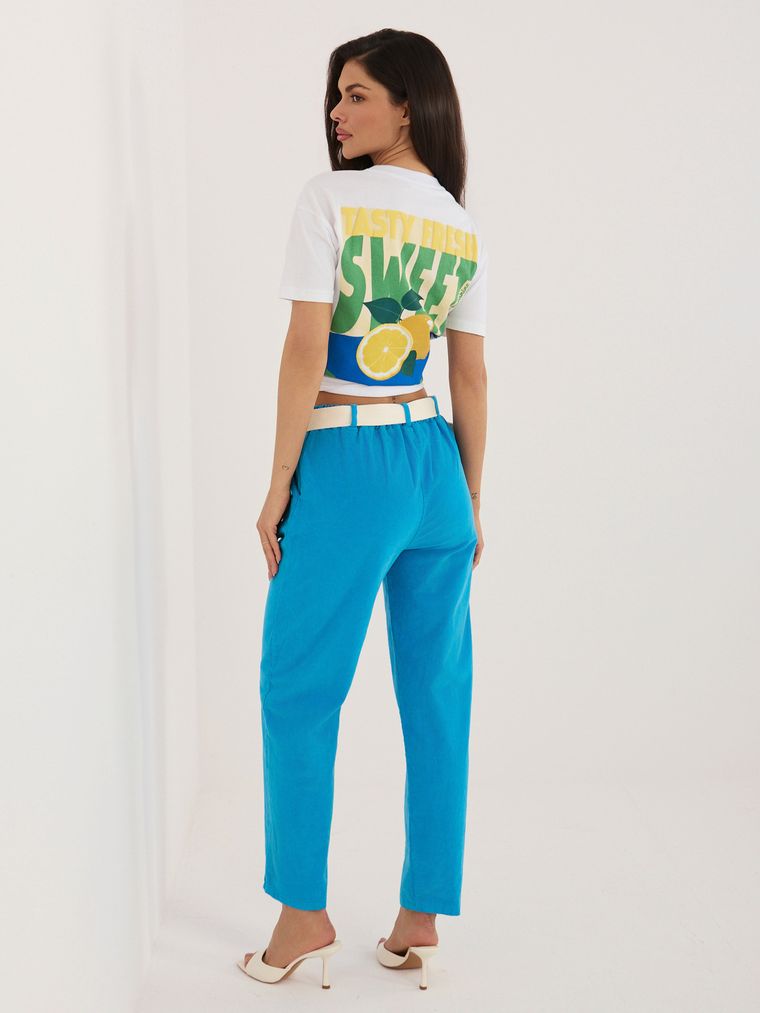 Spodnie materiałowe damskie, niebieskie, Italy Moda