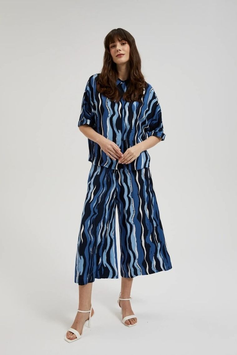 Spodnie materiałowe damskie, niebieskie, Moodo