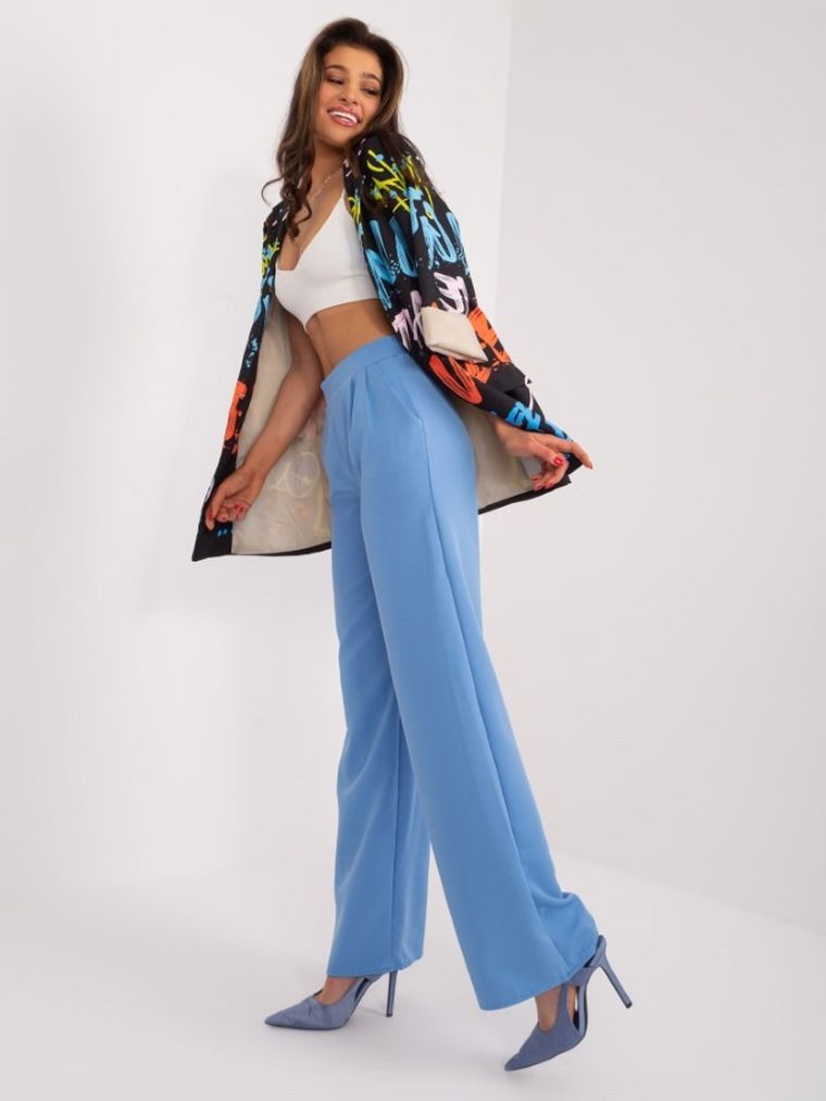 Spodnie materiałowe damskie, niebieskie, Rue Paris