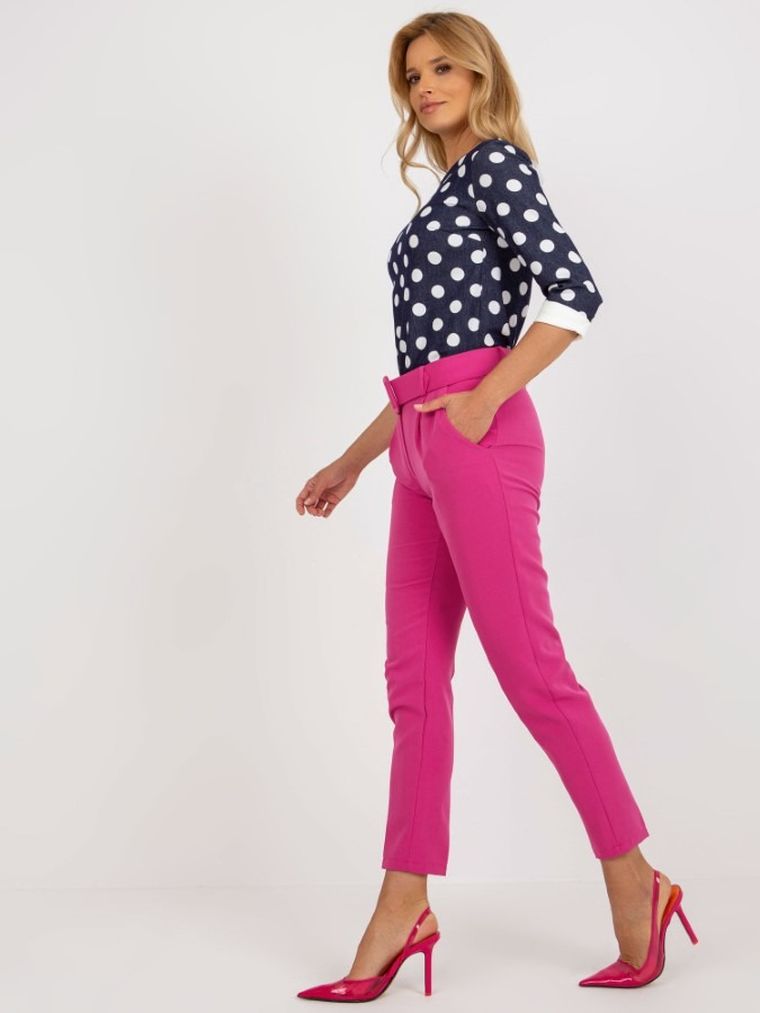 Spodnie materiałowe damskie, różowe, Italy Moda