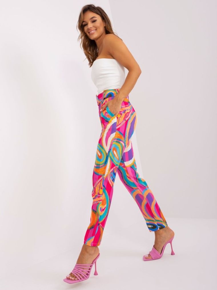 Spodnie materiałowe damskie, różowe, Italy Moda