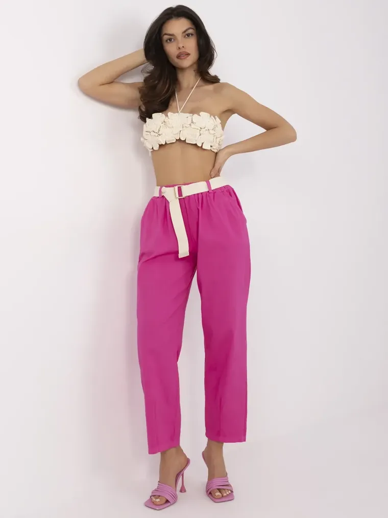 Spodnie materiałowe damskie, różowe, Italy Moda