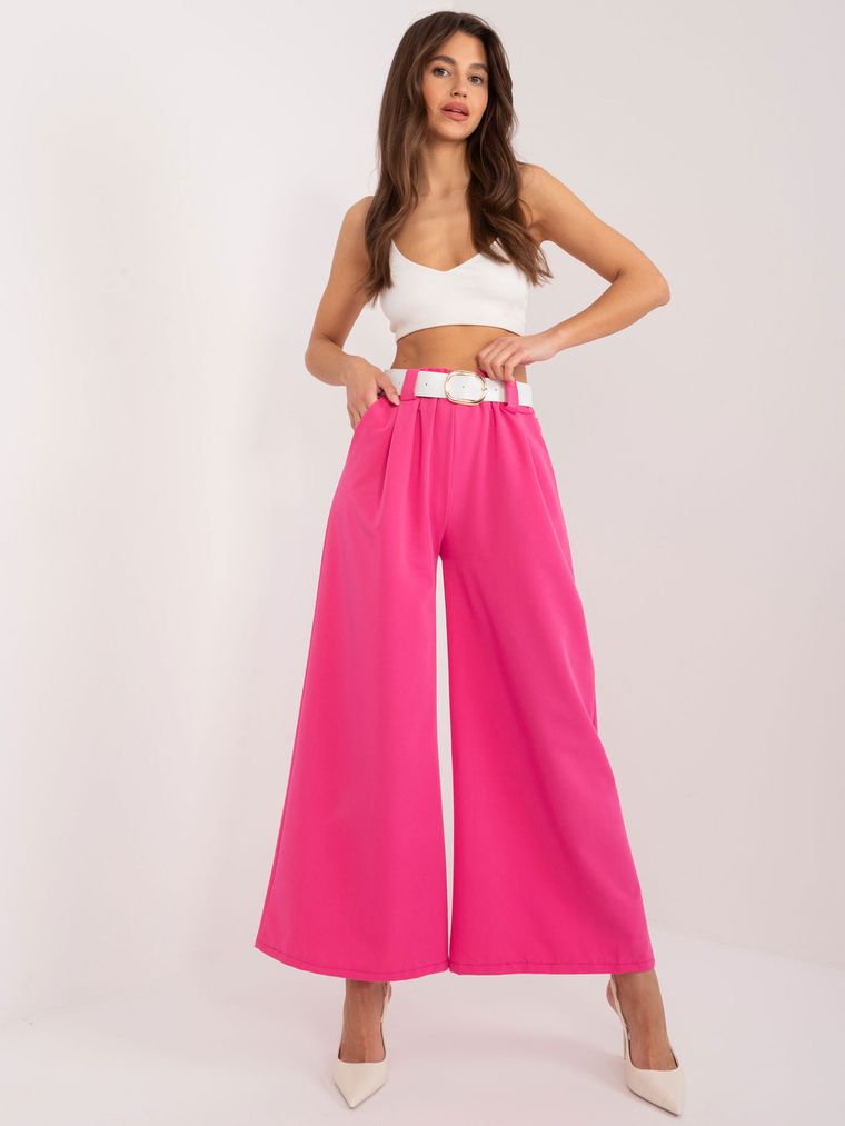 Spodnie materiałowe damskie, różowe, Italy Moda