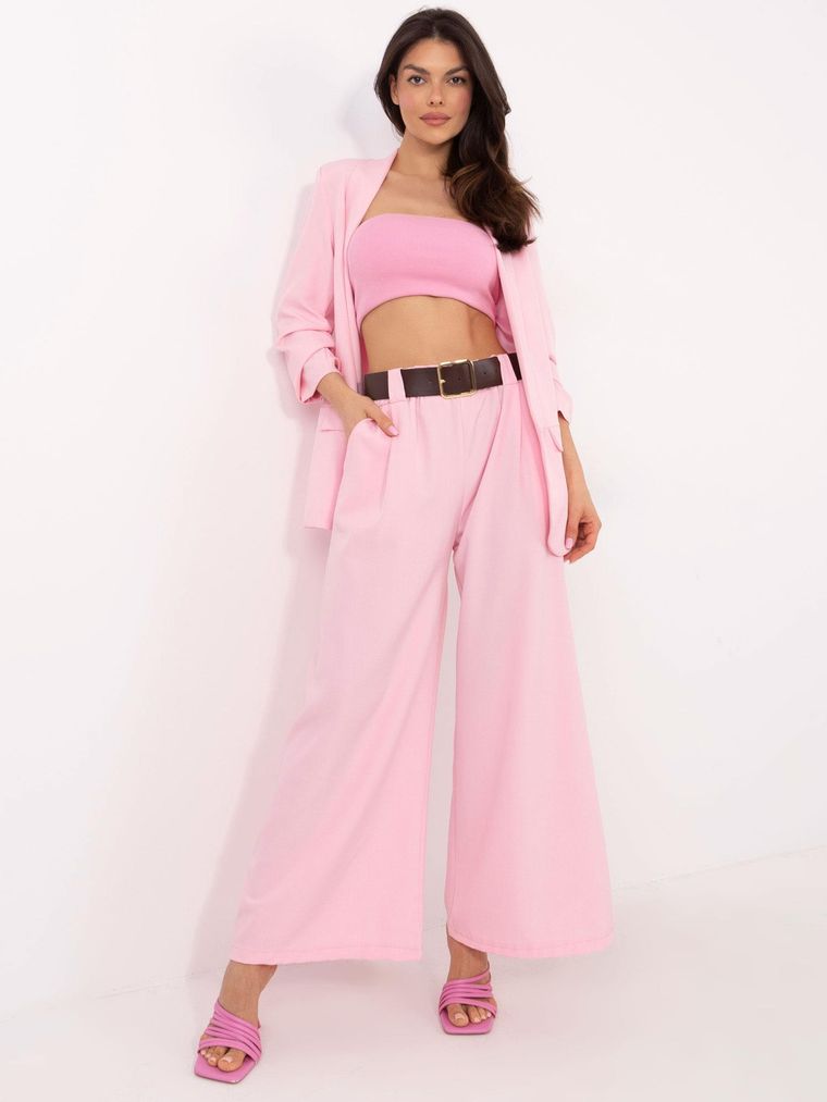 Spodnie materiałowe damskie, różowe, Italy Moda