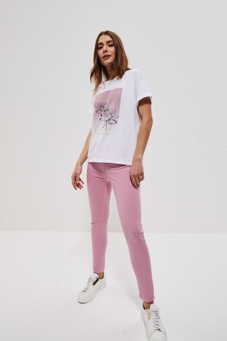 Spodnie materiałowe damskie, różowe, Moodo