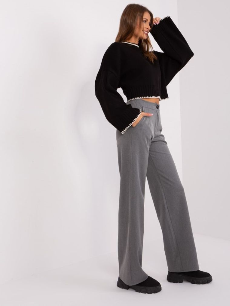 Spodnie materiałowe damskie, szare, Lakerta