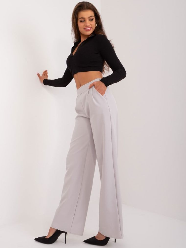 Spodnie materiałowe damskie, szare, Rue Paris