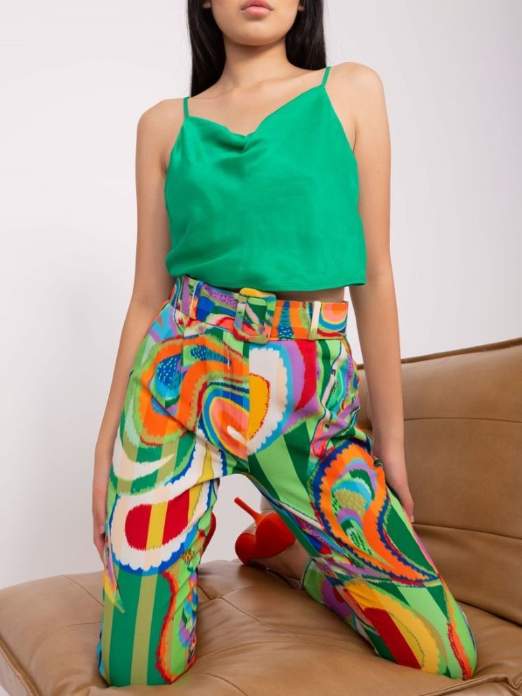 Spodnie materiałowe damskie, zielone, Italy Moda