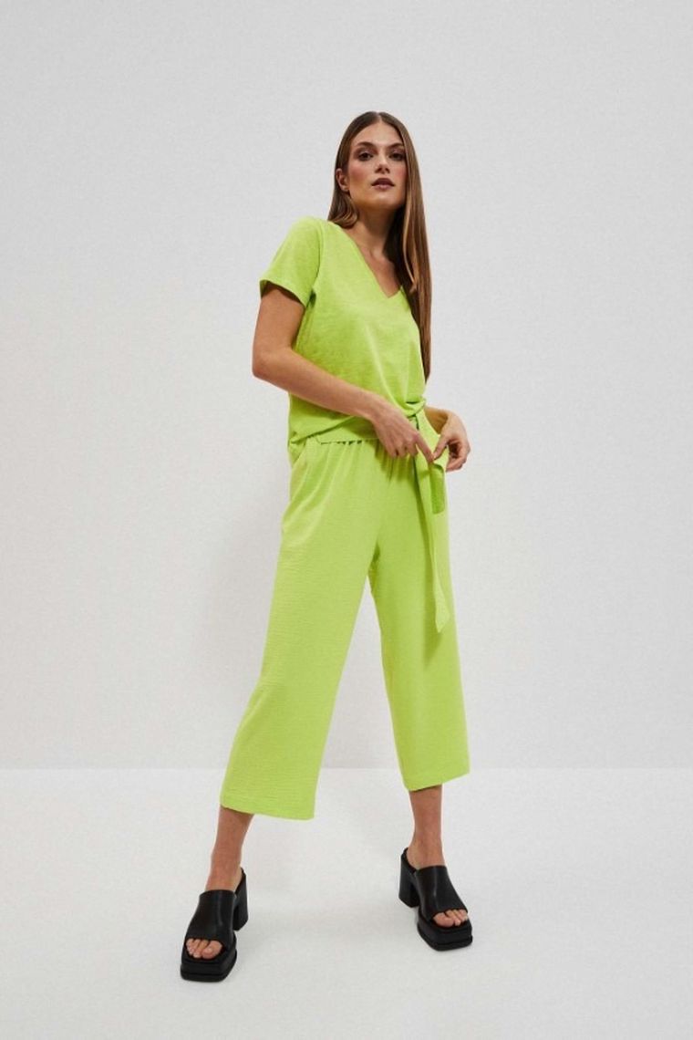 Spodnie materiałowe damskie, zielone, Moodo