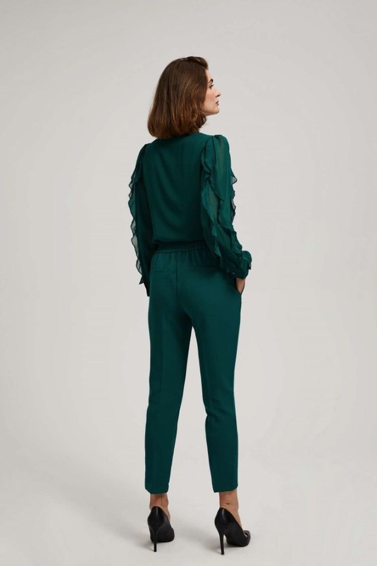 Spodnie materiałowe damskie, zielone, Moodo