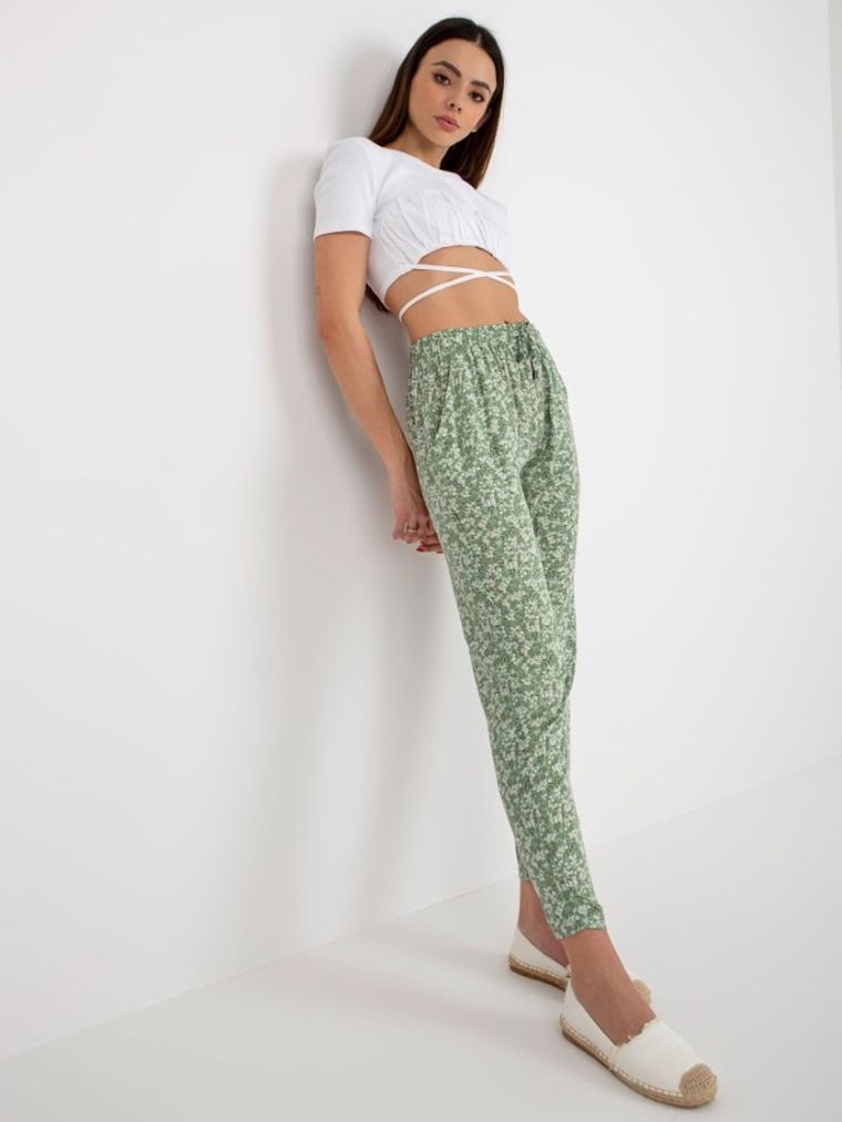 Spodnie materiałowe damskie, zielone, Sublevel