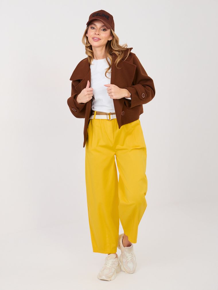 Spodnie materiałowe damskie, żółte, Italy Moda