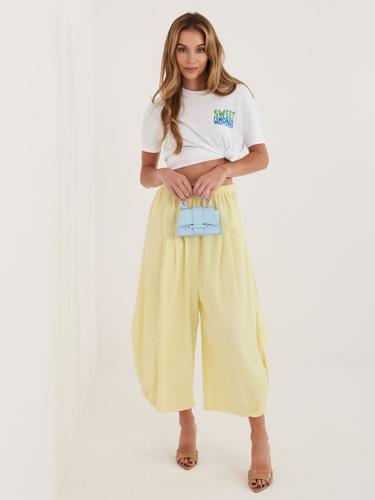 Spodnie materiałowe damskie, żółte, Italy Moda