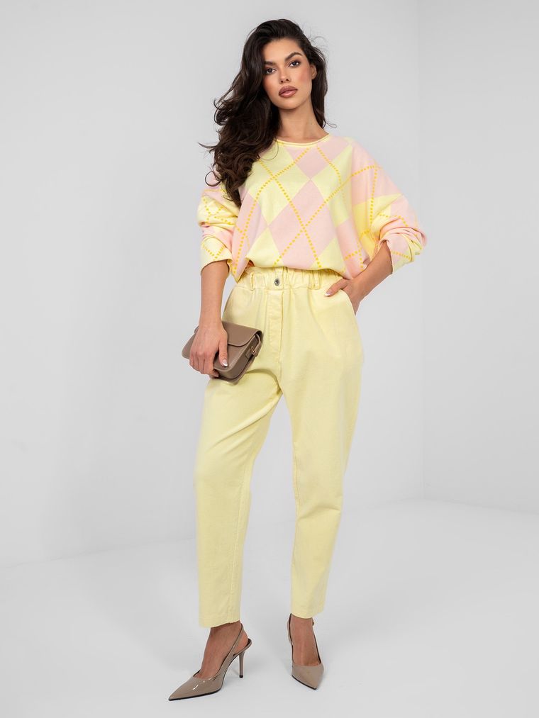 Spodnie materiałowe damskie, żółte, Italy Moda