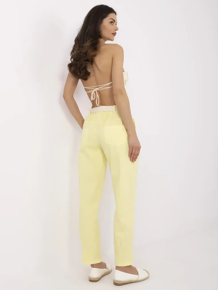 Spodnie materiałowe damskie, żółte, Italy Moda