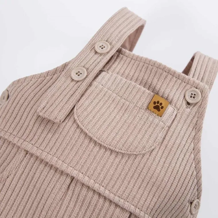 Spodnie ogrodniczki chłopięce, prążkowane, beżowe, Eevi