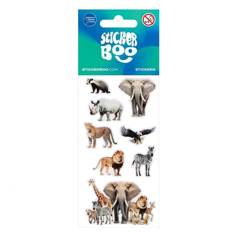 Sticker Boo, naklejki, dzikie zwierzęta, 6-13 cm