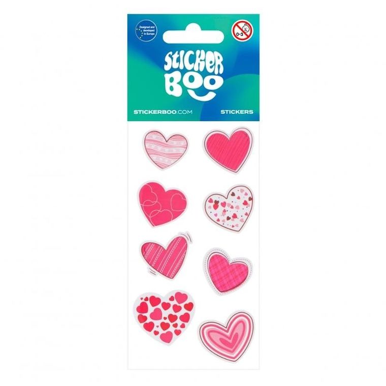 Sticker Boo, naklejki, serca walentynki, 6-18 cm