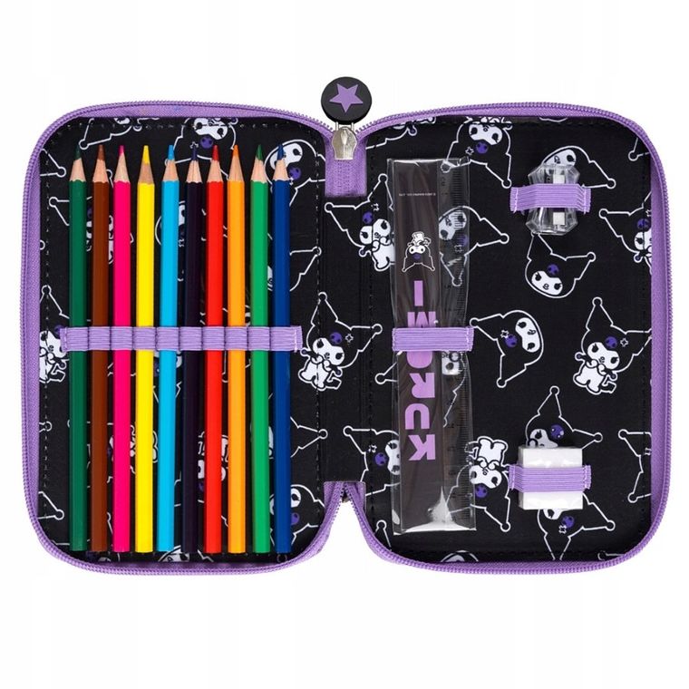 St.Majewski, Kuromi, piórnik rozkładany, podwójny, z wyposażeniem, Black