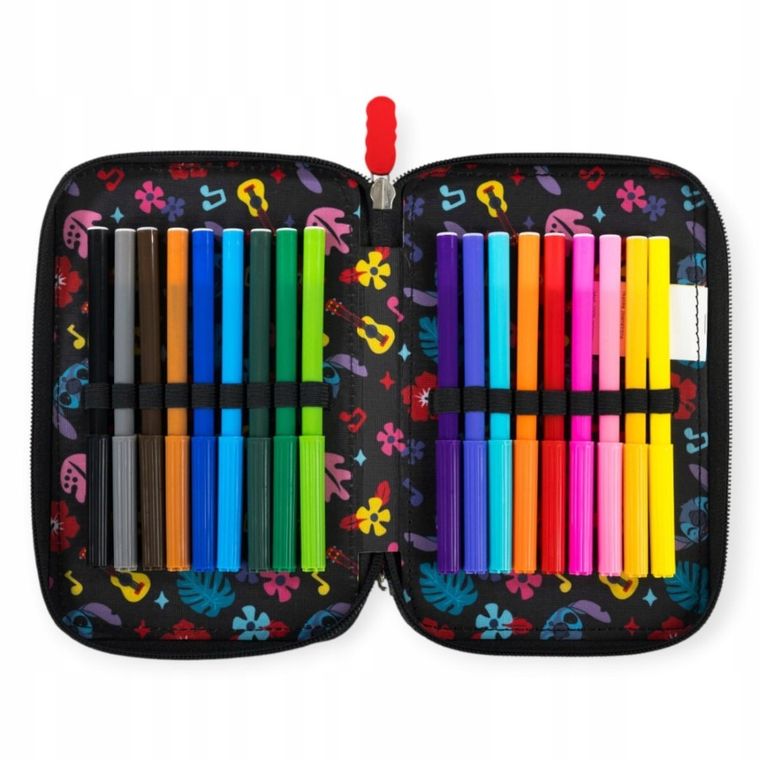 St.Majewski, Lilo i Stitch, piórnik rozkładany, potrójny, z wyposażeniem, Black Aloha