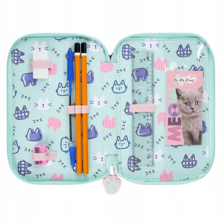 St.Majewski, piórnik rozkładany, potrójny, z wyposażeniem, Fluffy Kitty