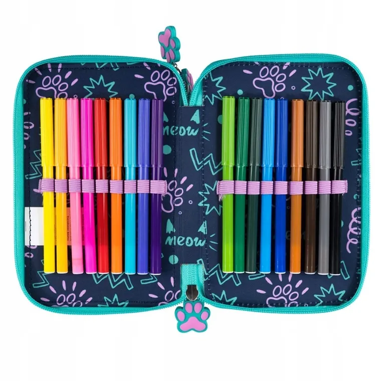 St.Majewski, piórnik rozkładany, potrójny, z wyposażeniem, Kitty Party