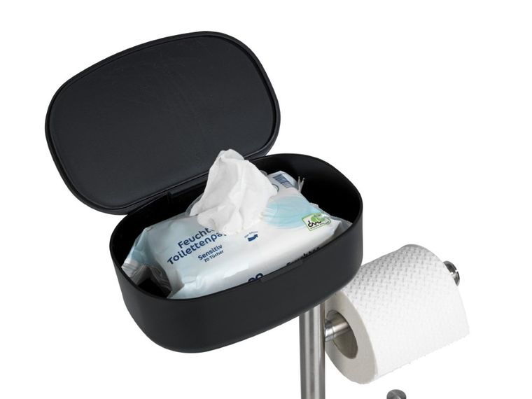 Stojak na papier i szczotkę wc, z półką i koszem, Rivazza, 4w1, czarny