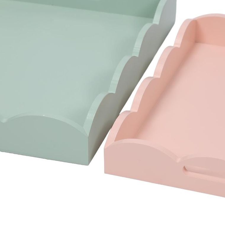 Storage Solutions, zestaw 2 drewnianych pastelowych tacek, matowe wykończenie