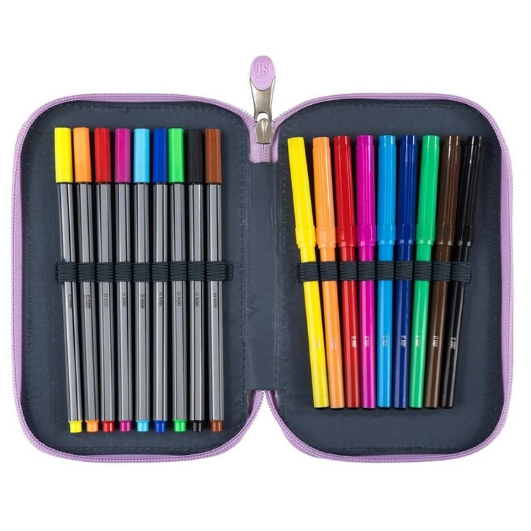 St.Right, piórnik rozkładany, potrójny, z wyposażeniem, Pink Butterflies