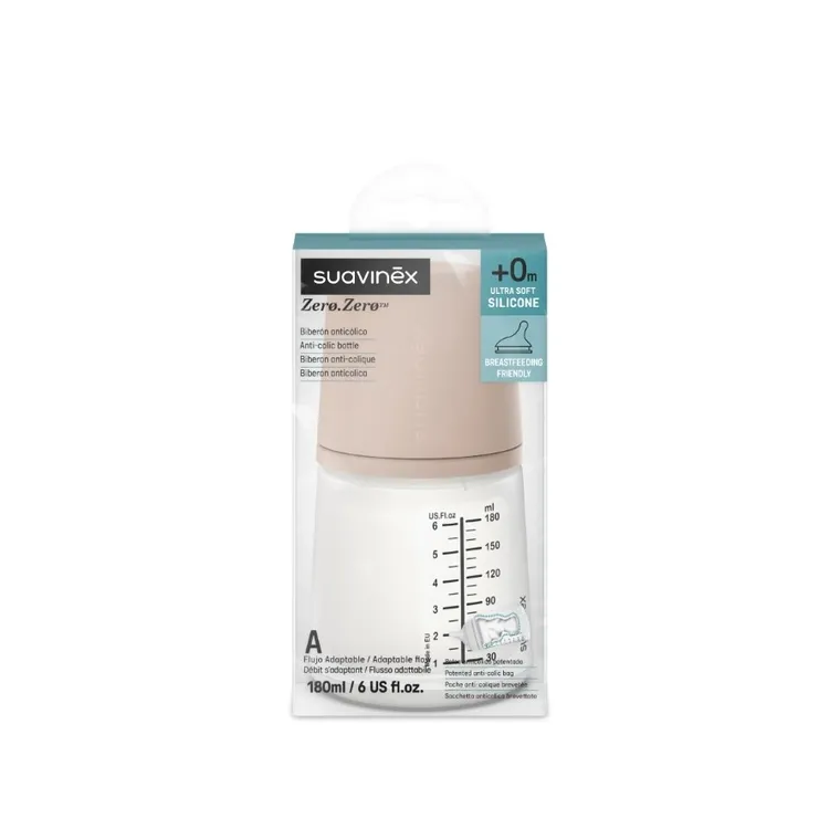 Suavinex, butelka Zero Zero, przepływ adaptacyjny, medium, 180 ml