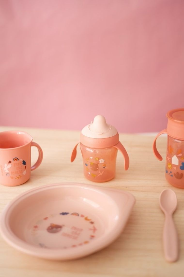 Suavinex, Forest, kubek treningowy, różowy, 360°, 340 ml, 12m+