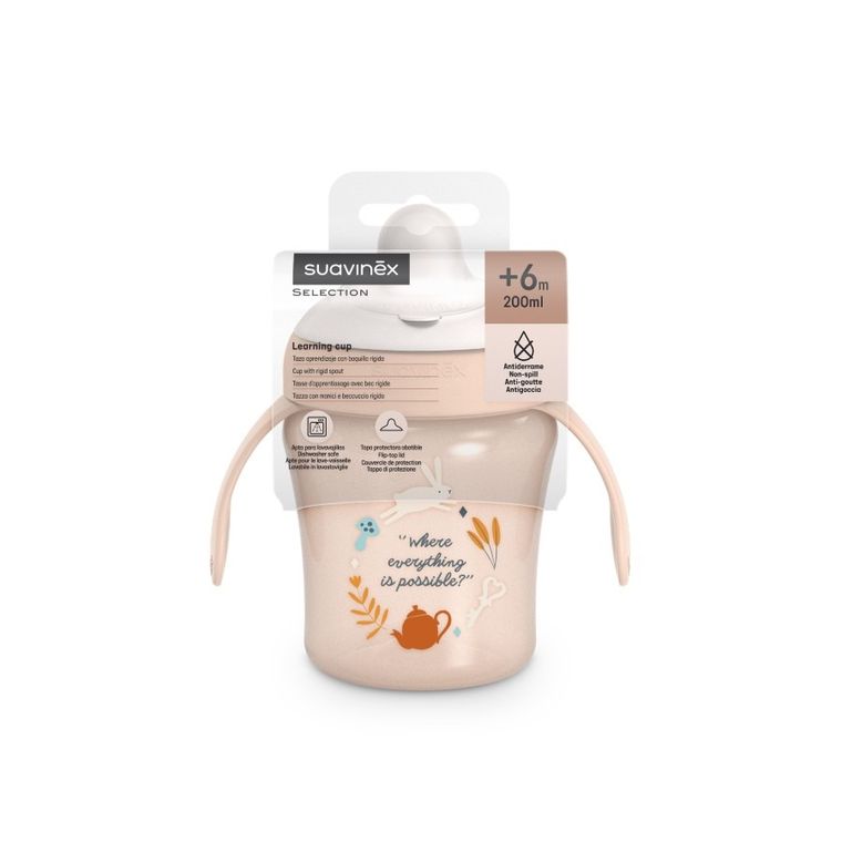 Suavinex, Wonderland, kubek do nauki picia, niekapek, różowy, 200 ml, 6m+