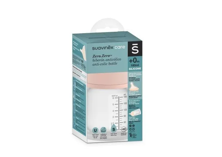 Suavinex, Zero Zero, butelka do karmienia, przepływ wolny, 180 ml