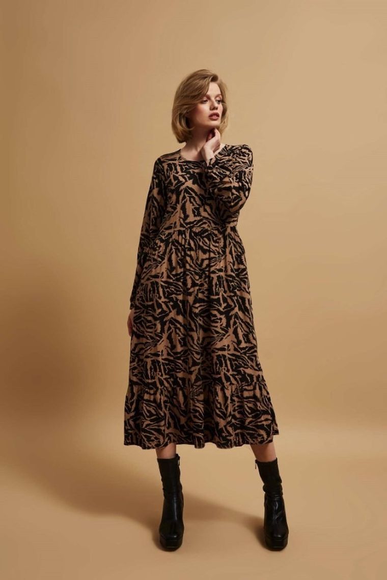 Sukienka damska, beżowa, Moodo