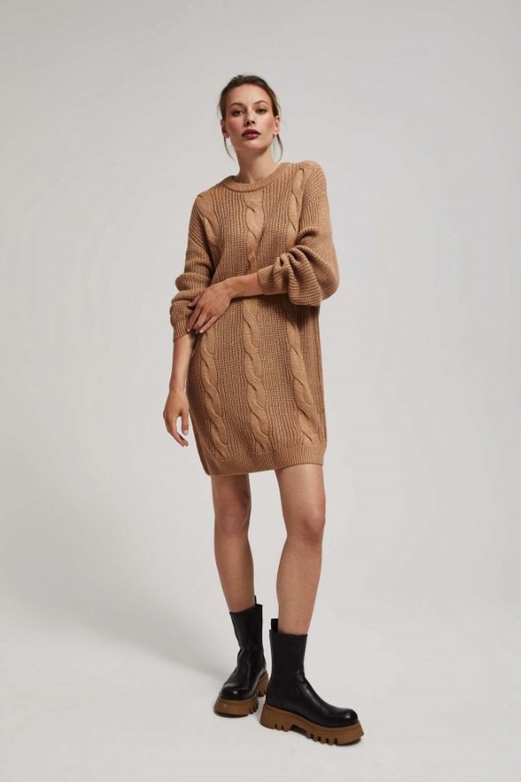 Sukienka damska, beżowa, Moodo