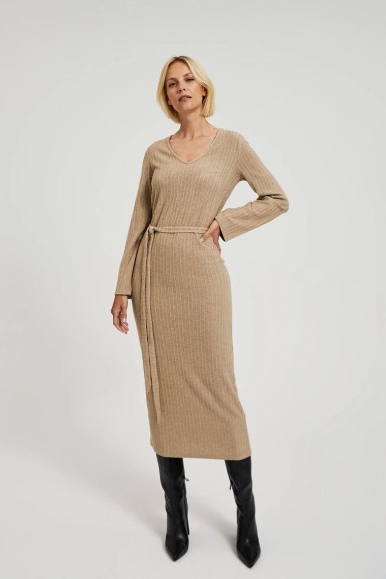 Sukienka damska, beżowa, Moodo